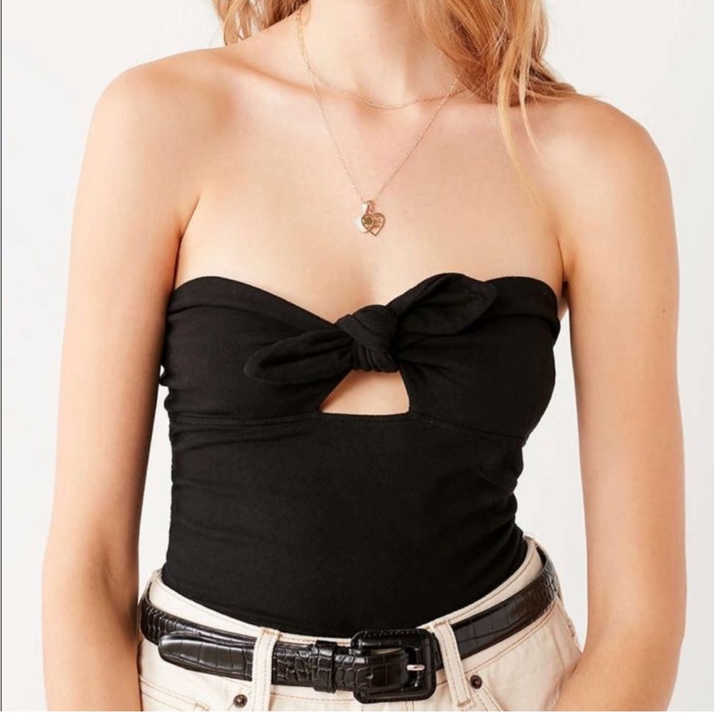 Urban Outfitters Truly Madly Deeply Black Tie Front Cropped Tube Top